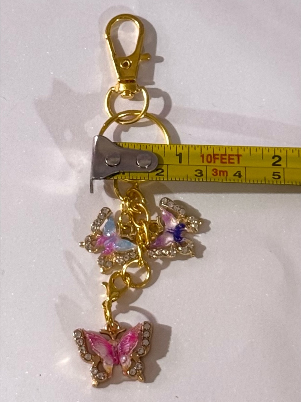 Handmade Gold Butterfly Keychain/Bag Charm with Pink & Iridescent Accents - Picture 8 of 8